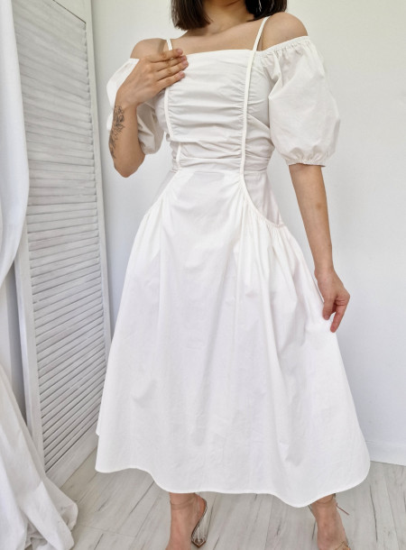 Sukienka midi bufki 5055 biała