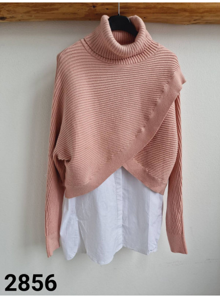 Sweter golf 2 in 1 z koszulą 2825 różowy 2