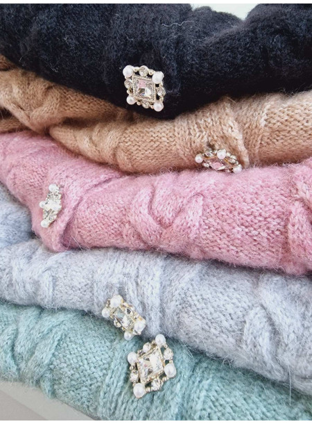 Sweter z Ozdobnymi Guzikami 18894 Zielony