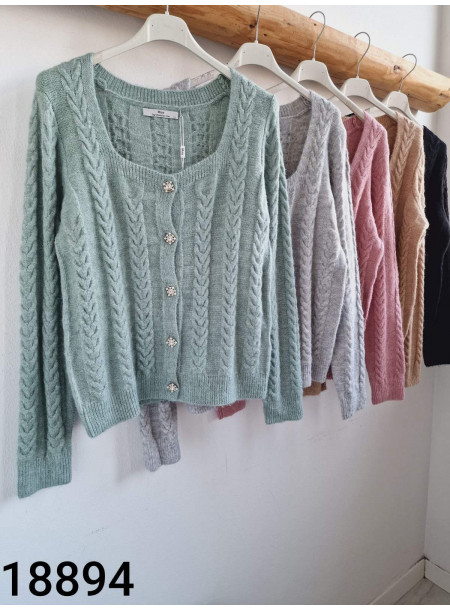 Sweter z Ozdobnymi Guzikami 18894 Zielony