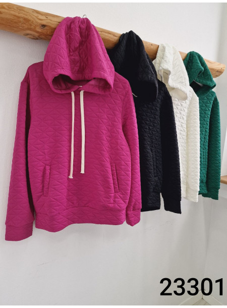 Bluza Pikowana z Kapturem 23301 Biała 2