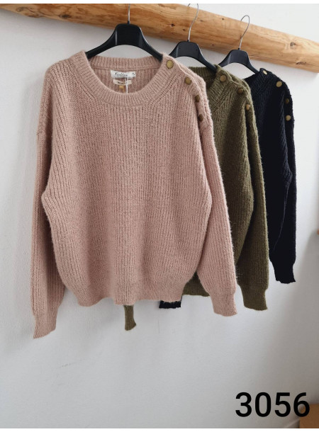 Sweter Guziki na Ramieniu 3056 khaki 2