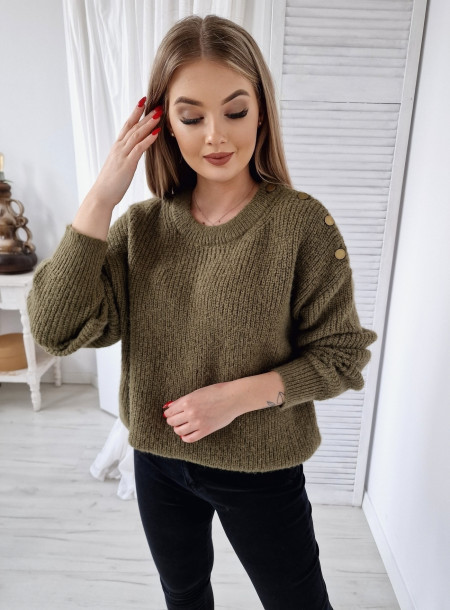 Sweter Guziki na Ramieniu 3056 khaki
