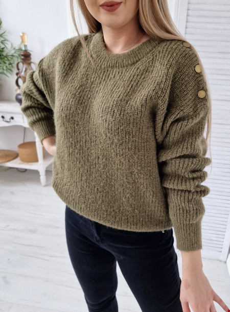 Sweter Guziki na Ramieniu 3056 khaki