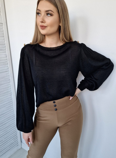 Bluzka z bufiastymi rękawami 13102 czarna