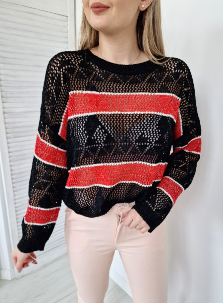 Sweter ażurkowy 13112 czarny