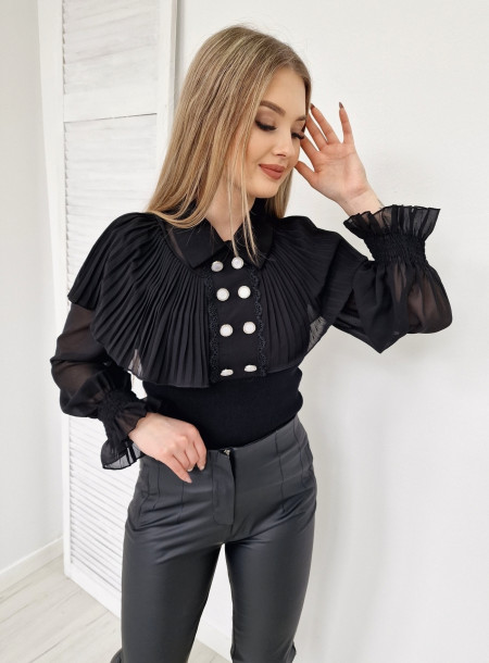 Elegancka bluzka falbana 97532 czarna