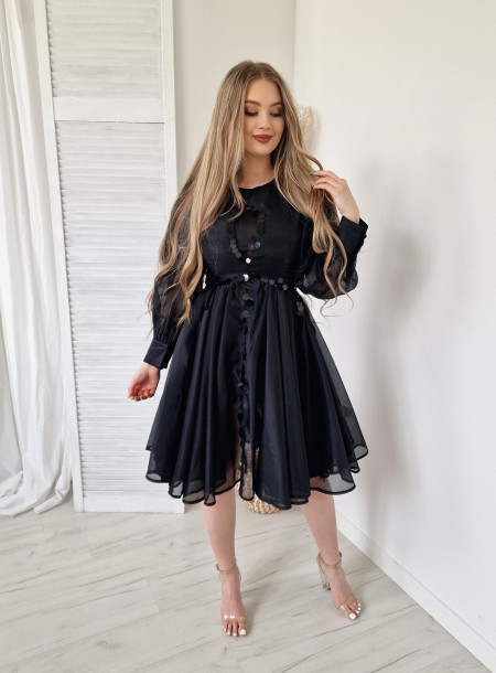 Tiulowa sukienka z koła 8992 czarna