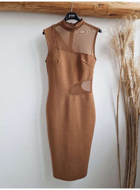 Sukienka bandage midi 1205 brązowa 2
