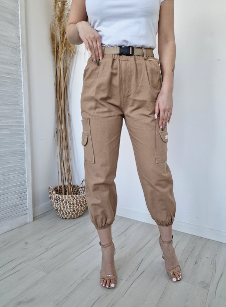 Spodnie bojówki jeans P980 beżowe