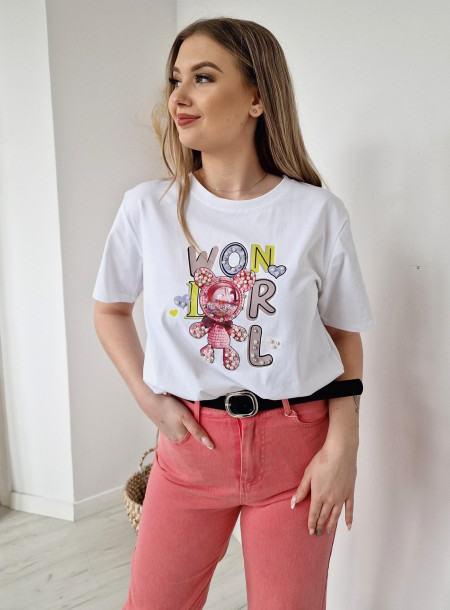 Bawełniany T-shirt Teddy 0779 biały
