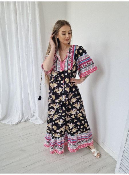 Sukienka maxi boho DF032 czarna