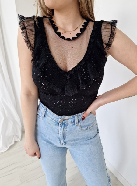 Blouse with lace 33572 black
