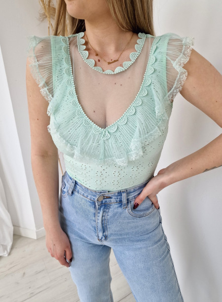 Blouse with lace 33572 green