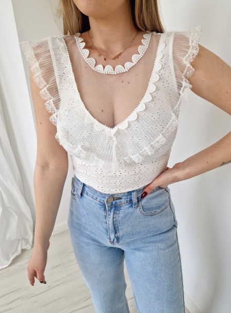 Blouse with lace 33572 white