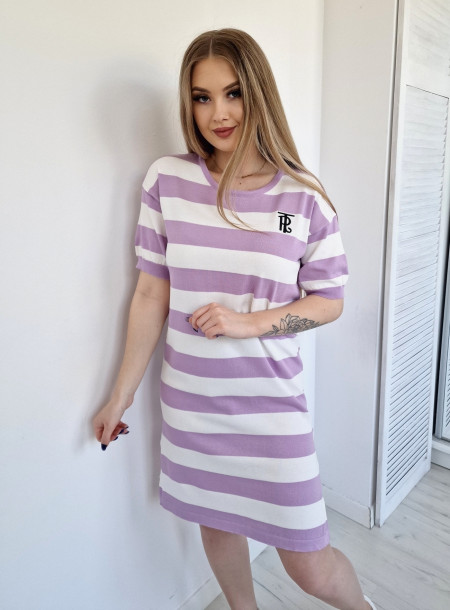 Cotton striped dress D111 lila