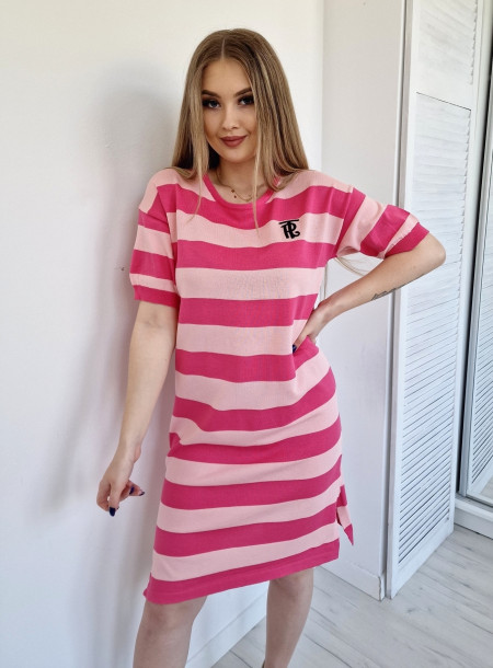 Cotton striped dress D111 pink
