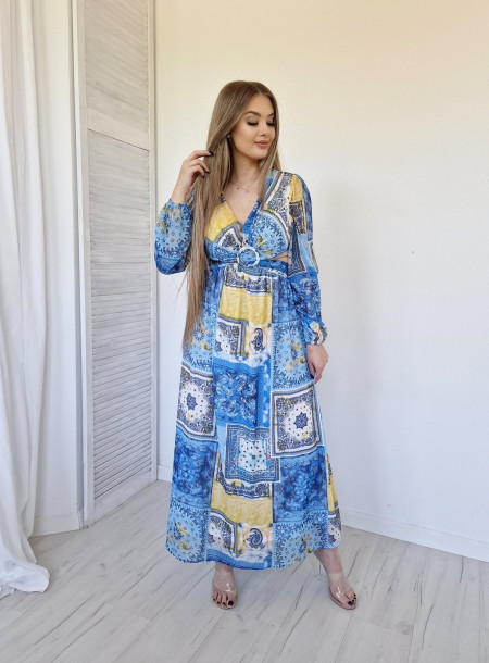 Sukienka maxi wycięte plecy 12167 niebieska