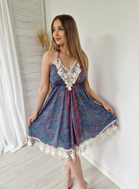 Jedwabna sukienka 2039 niebieska