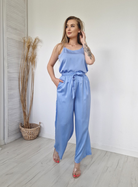 Elegancki komplet satynowy 89 niebieski