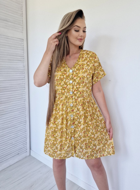 Lniana sukienka 6509 żółty