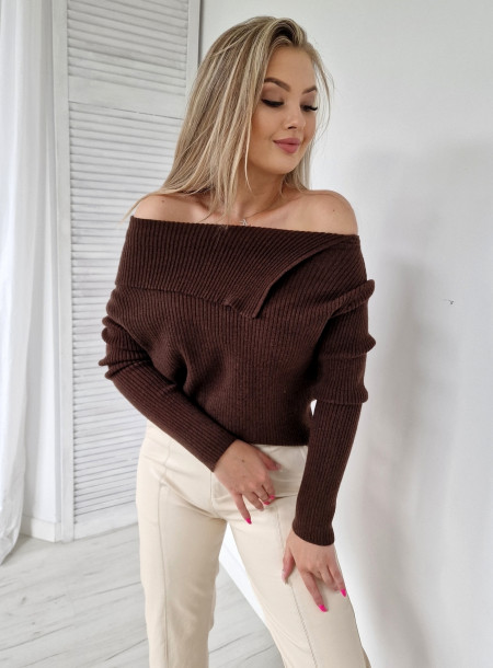 Sweter prążek 1505 brązowy