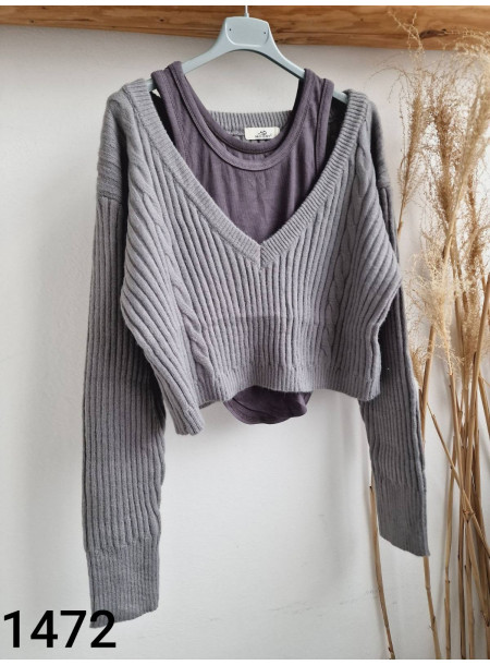 Sweter z topem 1472 szary 2