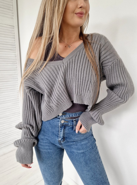 Sweter z topem 1472 szary