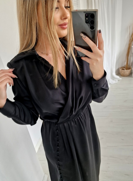 Satynowa Sukienka Maxi Mochy 9200 czarna 2