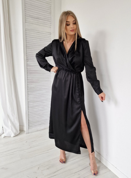 Satynowa Sukienka Maxi Mochy 9200 czarna