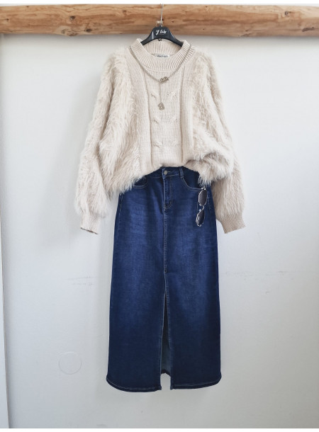 Spódnica jeans midi M332 niebieska 2