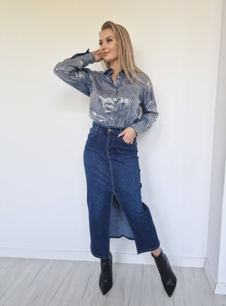 Spódnica jeans midi M332 niebieska