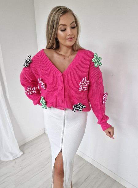 Sweter 3D kwiaty LM570 różowy