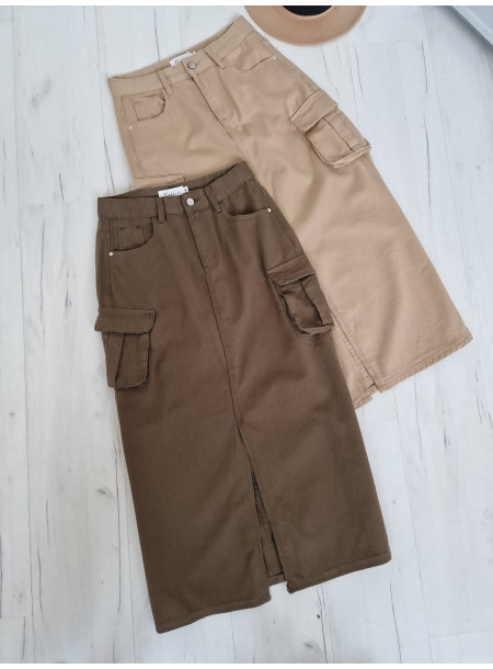 Spódnica midi denim 23512 khaki