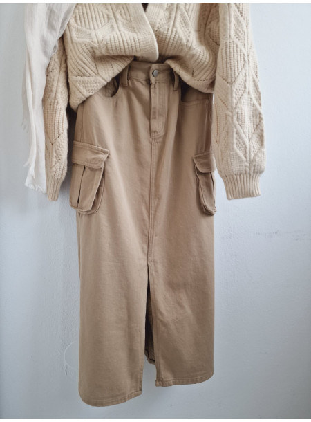 Spódnica midi denim 23512 khaki