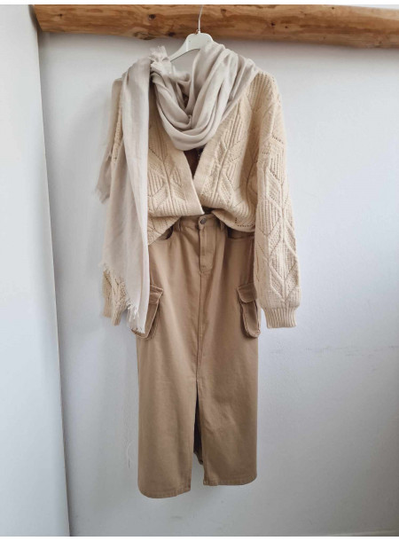 Spódnica midi denim 23512 khaki