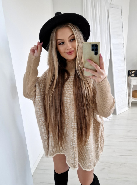 Sweter pepitka 0170 beżowy