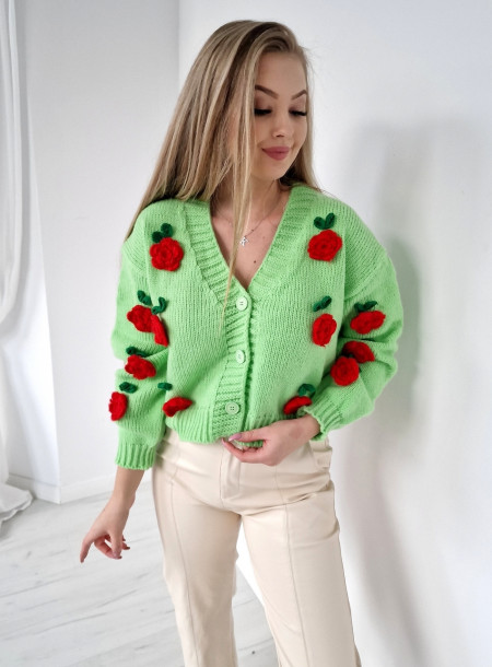 Sweter kwiaty 3D 3471 zielony