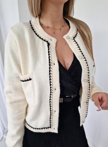 Żakietowy sweter CR101 biały