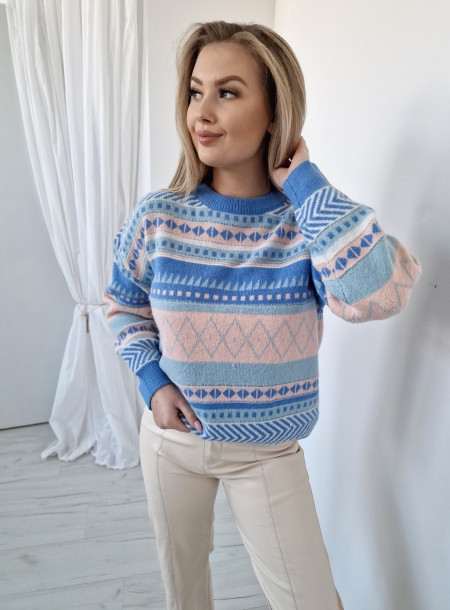 Sweter z wełną 2232 niebieski