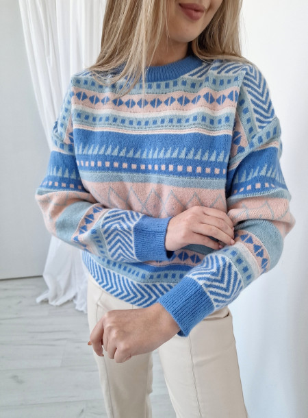 Sweter z wełną 2232 niebieski