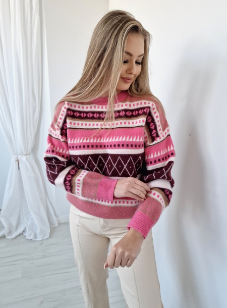 Sweter z wełną 2232 różowy