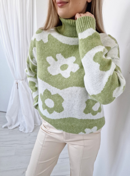Sweter golf z wełną 2290 zielony