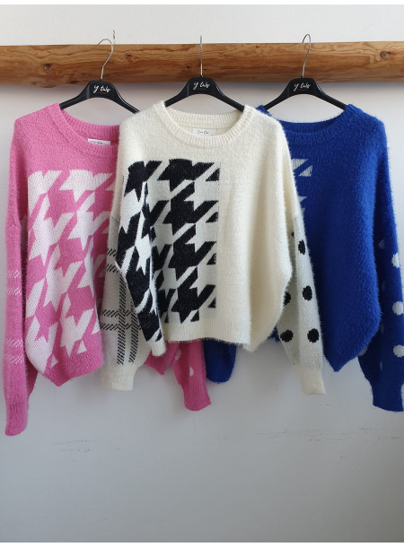 Alpakowy sweter oversize CR-255 niebieski
