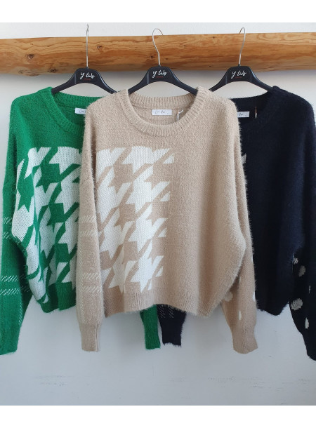 Alpakowy sweter oversize CR-255 niebieski