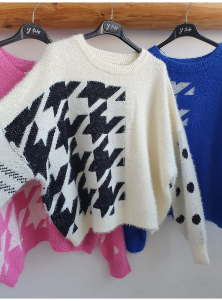 Alpakowy sweter oversize CR-255 niebieski
