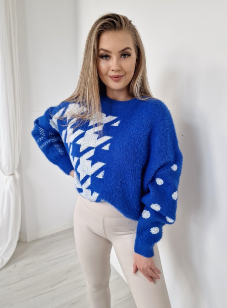 Alpakowy sweter oversize CR-255 niebieski