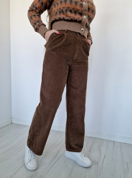 Spodnie sztruks J0463 brązowe