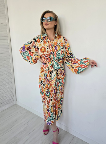 Sukienka midi wiązana 7165 pomarańczowa