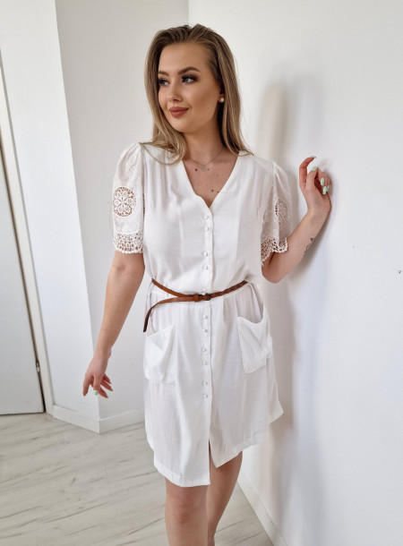 Koszulowa sukienka haft 8533 biała